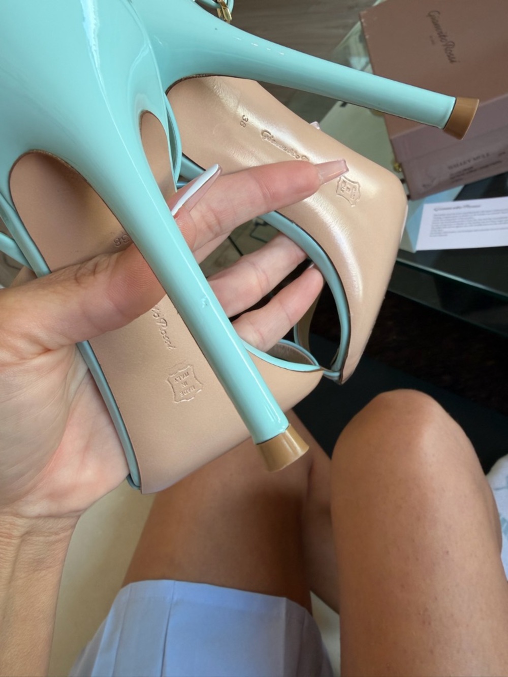 Gianvito Rossi Vernice Patent Ribbon Bora Slingback Stiletto Sandals in Mint 38 - Picture 7 of 15